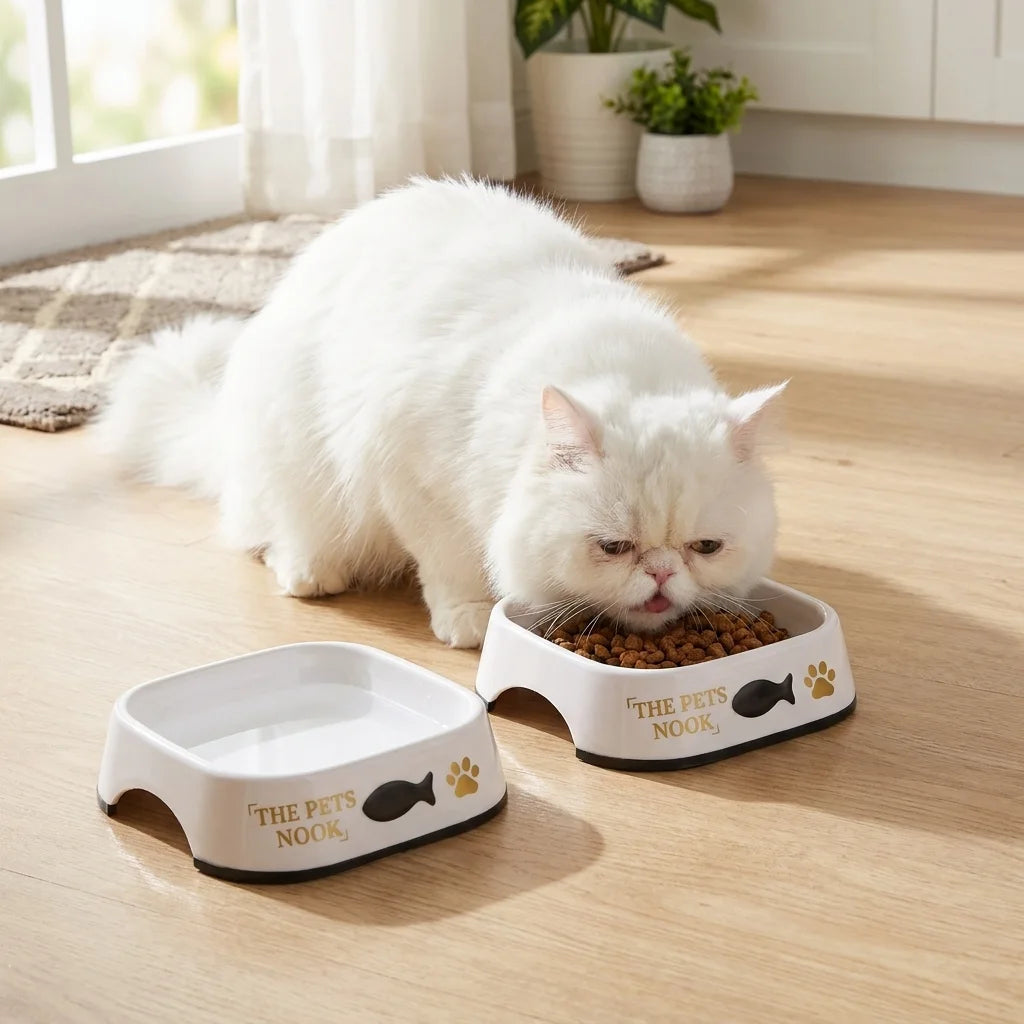 THE PETS NOOK – Wide Shallow Cat Bowls Set of 2
