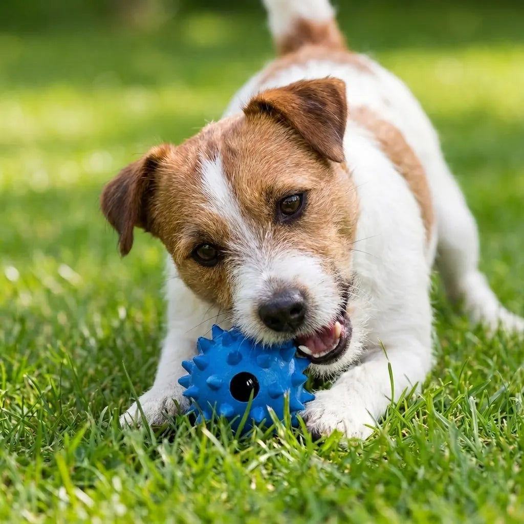 THE PETS NOOK Durable Rubber Spike Ball Dog Toy with Bell